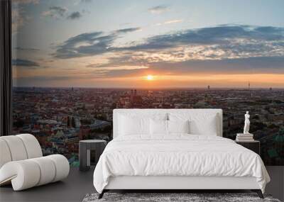 Eyecatching sunset panorama view over Munich, Germany Wall mural