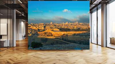 Jerusalem panorama with Temple Mount, Al-Aqsa Mosque and Dome of the Rock Wall mural