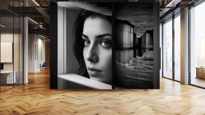 Artificial intelligence concept with woman face. Wall mural