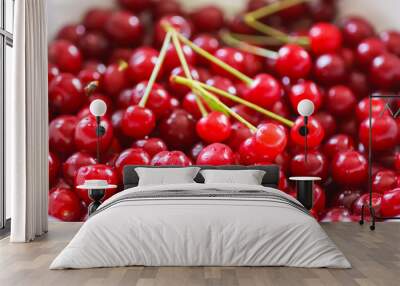 Fresh ripe sweet red summer cherries. Wall mural