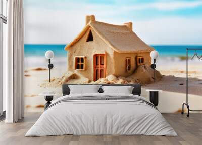 Sand house sculpture on the summer beach. Wall mural