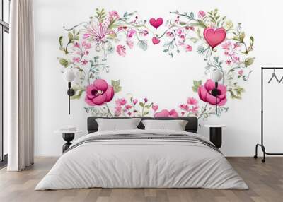 Watercolor heart floral silhouette. Wall mural