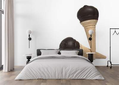 cream cones crossed chocolate covered white background Wall mural