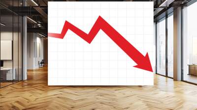 big red arrow graph going down business loss financial decline economic fall recession Wall mural