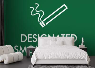 designated smoking area smoke permitted sign illustration with text and white outline and green background Wall mural