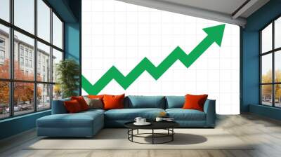 green bussiness arrow graph stock market arrow growing pointing up on economic boom chart trending upwards financial board rises Wall mural