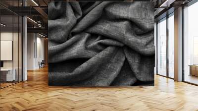 High-resolution close-up of textured black fabric, concept of fashion design and textile industry Wall mural