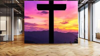 award-winning photo cross on mountain dramatic light stunning sunset cinematic lighting hyper-realistic Wall mural