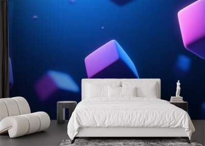 bluish violet color scheme with abstract 3d shapes floating on dark gradient background Wall mural