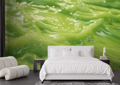 bright green slime close up, pattern background, oily texture ripples  Wall mural