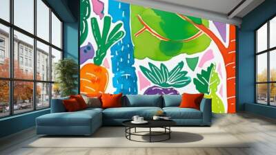 colorful abstract illustration of various trees with fruits and vegetables for artistic design backgrounds Wall mural