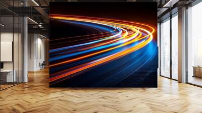 colorful light trails on a highway curve at night showing motion and speed Wall mural