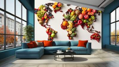 creative fruit and vegetable world map design for healthy lifestyle concept Wall mural