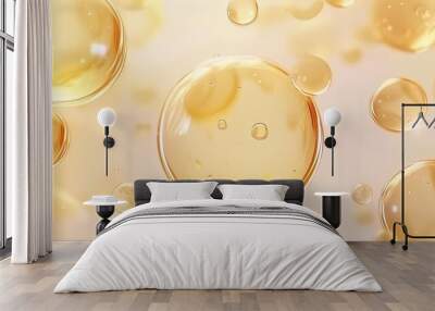 elegant spheres floating in golden oil with light reflections and a soft gradient abstract background design Wall mural