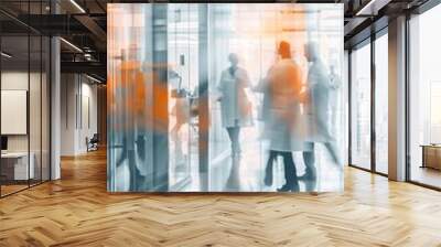 health care and medical technology concept interior of doctor and patient people in hospital corridor with motion blur effect for background Wall mural