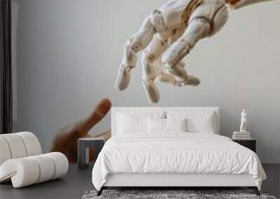 interaction between artificial intelligence and man reaching out Wall mural