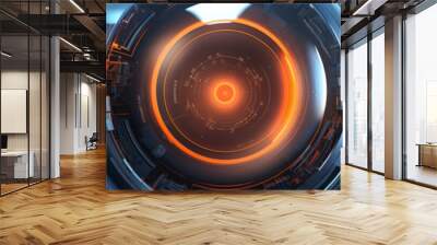 lens futuristic technology center data orange blue, motherboard link
 Wall mural