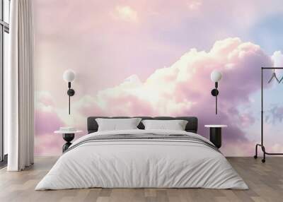 romantic blue sky with soft fluffy pink clouds beautiful background image panoramic natural view of a dreamy sky Wall mural