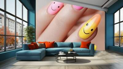 vibrant summer nails with smiley face stickers Wall mural