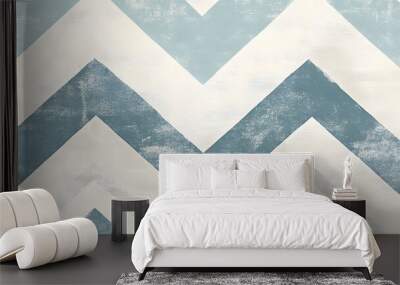 A seamless pattern of blue and white chevron stripes, hand-drawn with fine lines and strokes, in a soft pastel color palette, detailed and hyper-realistic in appearance Wall mural