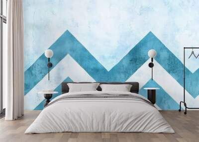 A seamless pattern of blue and white chevron stripes, hand-drawn with fine lines and strokes, in a soft pastel color palette, detailed and hyper-realistic in appearance Wall mural