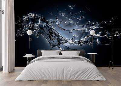 Isolated splash of water with splashes and drops on a black back Wall mural