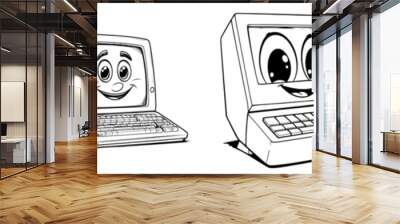 A black and white coloring page of a computer cartoon modern stock image Wall mural