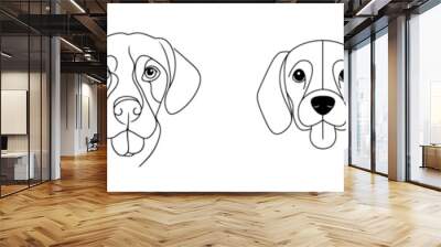 A black linear sketch on white background illustrates a dog portrait in continuous line art fashion. Wall mural