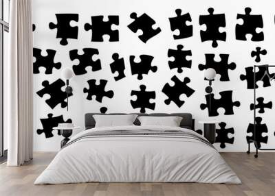 A modern sign with puzzle pieces for apps or websites. Plugins symbol in different styles isolated on transparent background. Jigsaw puzzle piece with pieces. Wall mural