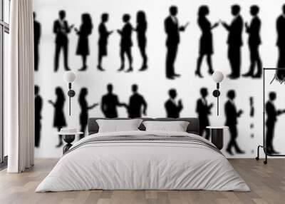 A modern silhouette group of standing business people with silhouettes of their faces Wall mural