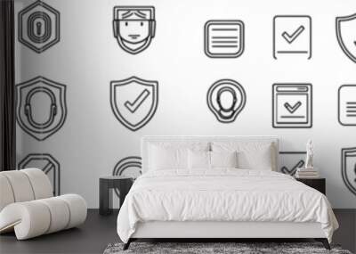 A set of identity icons consisting of ID cards, passports, licenses, authorizations, and more, all designed in a modern stroke. Wall mural