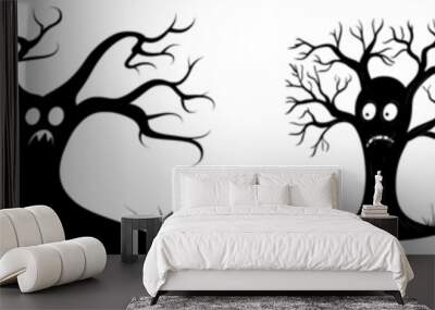 An evil stump halloween decoration featuring a black silhouette cartoon that is spooky and haunting Wall mural