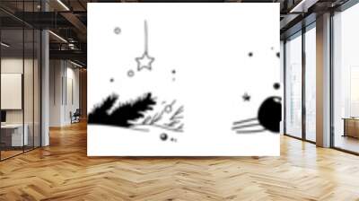 Christmas card border with candle, ball and stars in simple linear style. Greeting card editable stroke. Wall mural