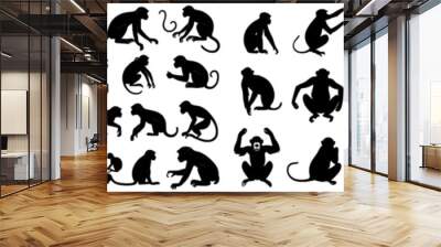 Collection of silhouettes of monkeys. Modern illustration with isolated primates. Wall mural