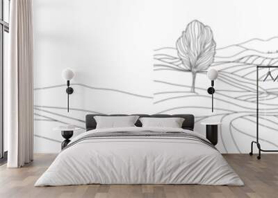 Continually drawn nature tree illustration in one line Wall mural