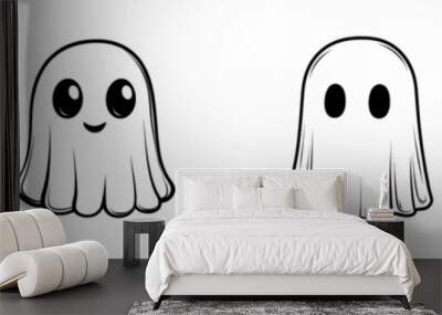 Detailed black and white drawing of a ghost with an open mouth and large eyes. Wall mural