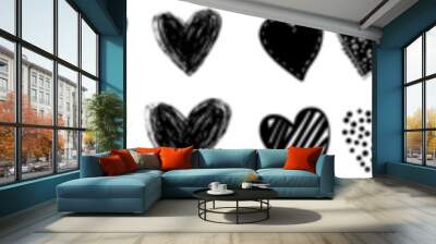 Doodle line hearts. Love symbol collection. Grunge illustrated heart set. Wall mural