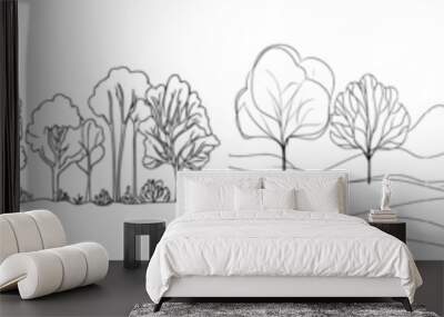 Drawing a continuous one line drawing of a green tree with a bush for a garden icon. The logo of a natural ecology park is hand drawn in a minimalist style. Wall mural