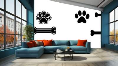 Isolated on white background, paw print pet icon and dog bone icon. Modern illustration. Wall mural