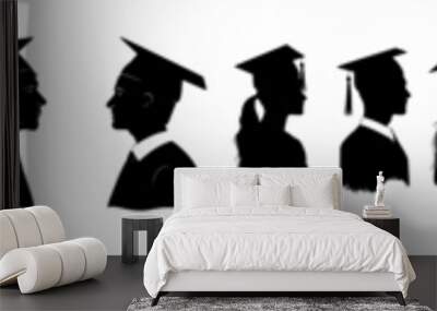 Modern graduation caps illustration. Various styles and angles perfect for academic, ceremony, commencement, education related themes. Wall mural