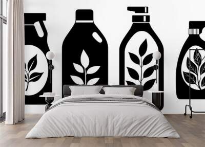 Modern icon of a detergent bottle with a leaf symbol showing its eco-friendliness Wall mural