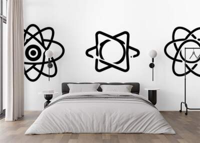 Modern icon set of an atom. A molecule nucleus symbol for apps or websites. A nuclear symbol in abstract design. Electron, proton, or neutron chemistry on a transparent background. Wall mural