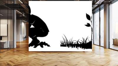 Modern illustration of a tree planting silhouette on a white background Wall mural