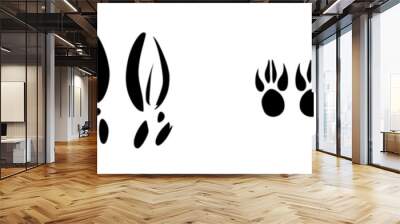 Modern reindeer or elk hooves tracks, wildlife animal hunting sport emblem. Stag mammal footsteps after walking on earth. Wall mural