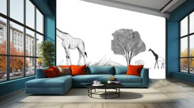 One line continuous banner with a giraffe. Illustration of a line art animal concept. Wall mural