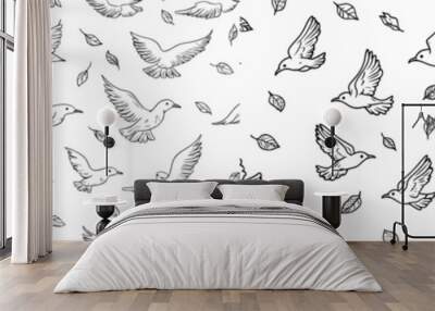 One line continuous drawing of abstract birds Wall mural