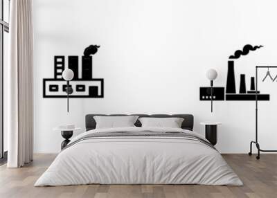 Power plant icon of energy or chemical industry, oil and gas refinery, energy production nuclear power station silhouette. Industrial power plant icon with chimneys. Wall mural