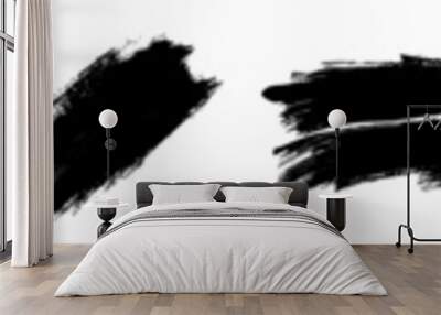 Set of brush lines. Modern black paint brush spots, highlighter lines, or felt-tip pen marks. Abstract shape stains and smears with texture - Modern image Wall mural