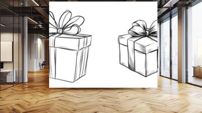 Single line box with hand-drawn picture silhouette as gift. Line art. Wall mural