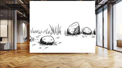 Stone rock with a single line art style in a handdrawn style Wall mural